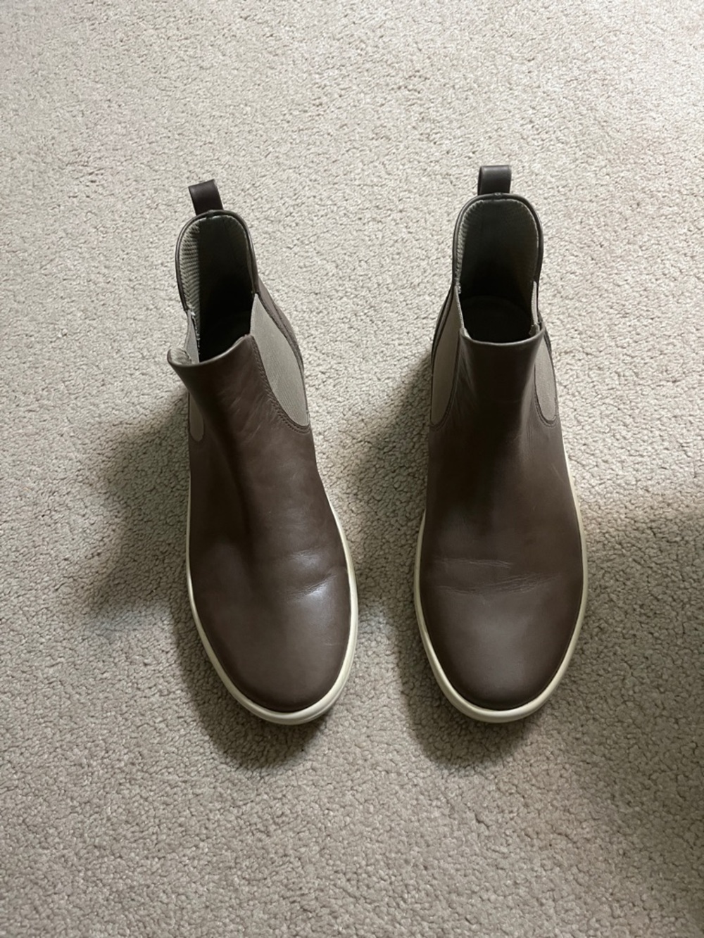 Women’s Taupe Leather Chelsea Boots with White Sole